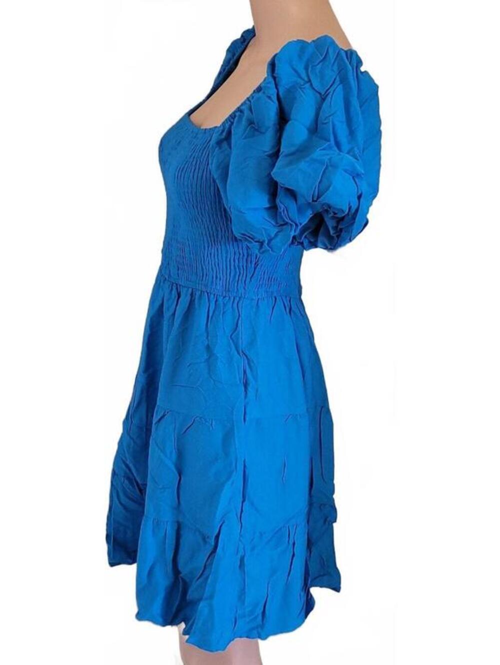 Zesica Blue Puff Sleeve Rayon Women's Stretched Fashion Dress Size Medium